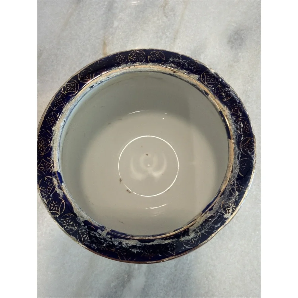 Set Of 2 Lemax Ceramic Flower Pot Vase blue pink Floral GardenGold Gilt 4